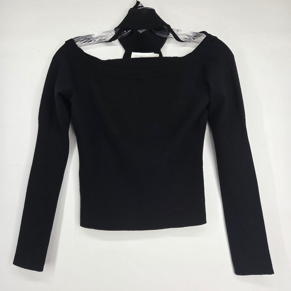 Jonathan Simkhai Sweater S Black Off Shoulder Collar Ribbed Knit Minimalist